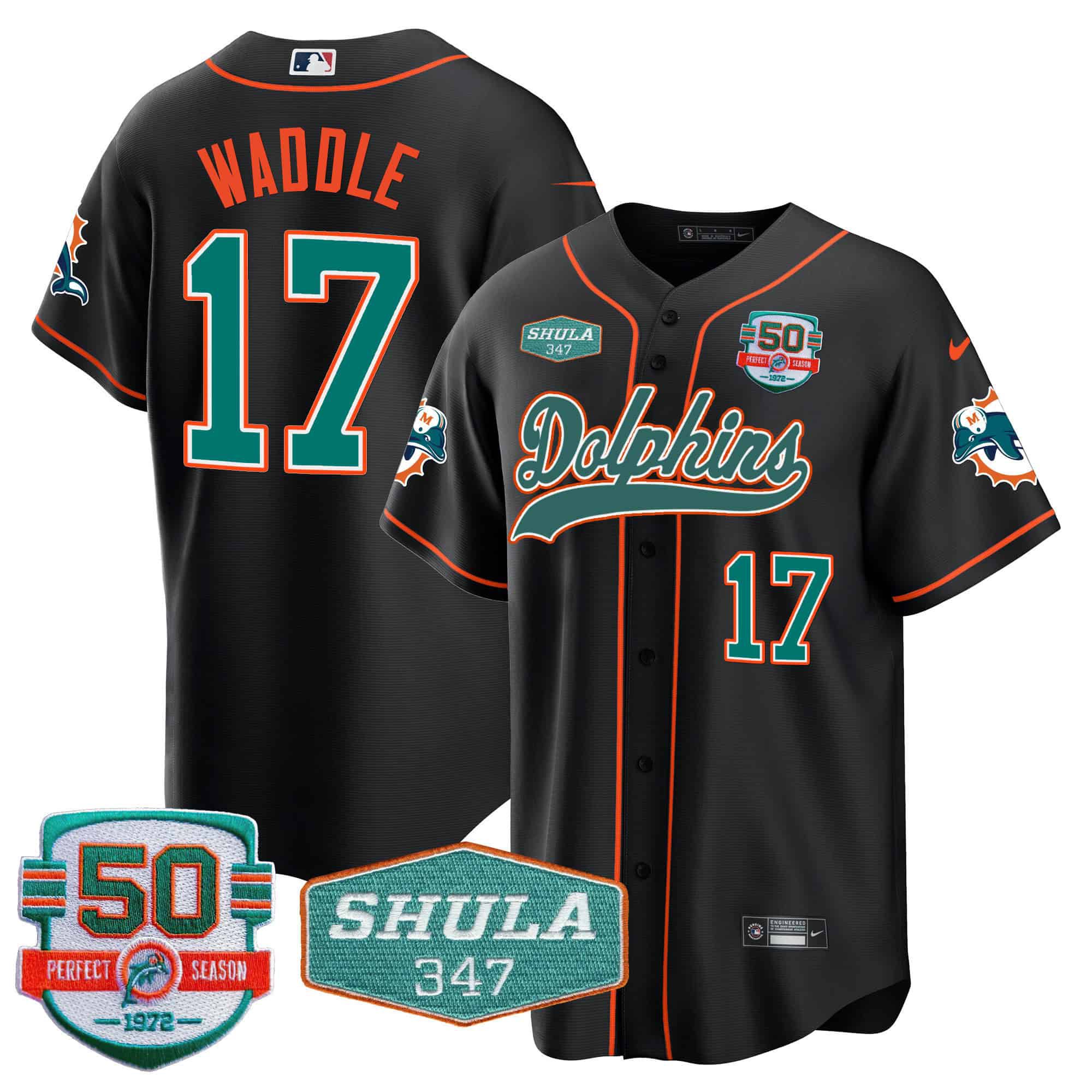 Men Miami Dolphins #17 Waddle Black 2024 Nike 50th Don Shula Memorial Patch Baseball NFL Jersey style 1->indianapolis colts->NFL Jersey